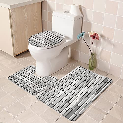 Badematte Badvorleger Set 3-TLG. Teppich, Grau, Illustration von Brick Wall Contemporary Art Print 3D Vision Odd Modern… – Bild 3