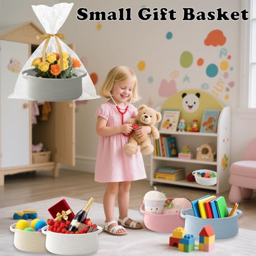 Image of Grey Small Woven Rope Basket with Handles