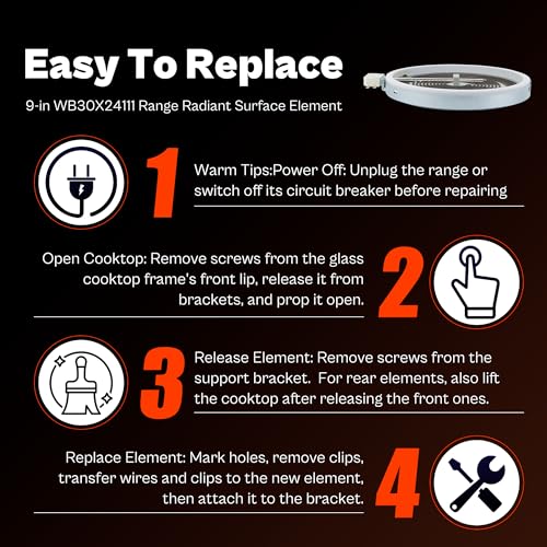 JB860SJ2SS WB30X24111 Range Element 9-in fit for GE Range Stove Dual Radiant Surface Element 4465256 AP5989975 JB750DJ1WW JB755DJ1WW JS760SL1SS JD630DF7WW JB860FJ5DS JB755SJ3SS LUXRILIX