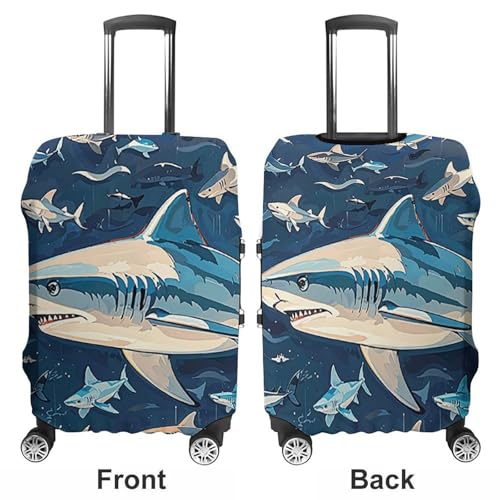 Travel Luggage Cover Elastic Suitcase Protector Anti-Scratch Washable Sharks Nautical Luggage Sleeve Tsa Approved Carry on Covers Baggage Cover Fits 18-32 Inch Luggages3
