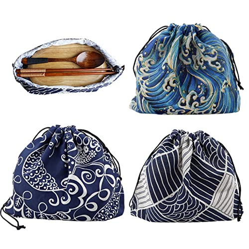 Zobkgf LUNCH TOTE BAG Japanese Style Drawstring Bento Pouch Portable Bento Storage Bag cover