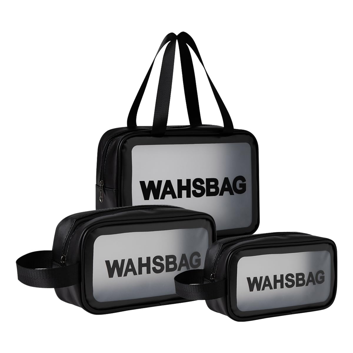 Namenand 3 PCS Neceser de Aseo Transparente, Bolsa de Cosméticos Impermeable con Cremallera, Bolsa de Cosméticos con asa para Mujeres y Hombres con Gran Capacidad Bolsa de Aseo Almacenamiento - Negro