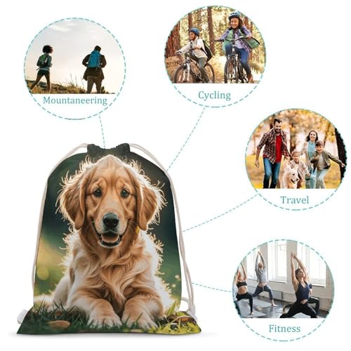 Canvas Drawstring Backpacks Golden Retrievers Sports Gym Pull String Bags Lightweight for Men Women3