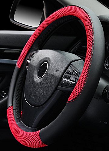 Istn Men's Anti-Skid Breathable Ice Silk Steering Wheel Cover Red