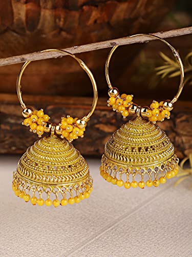 Yellow Stone Contemporary Jhumkas Earrings