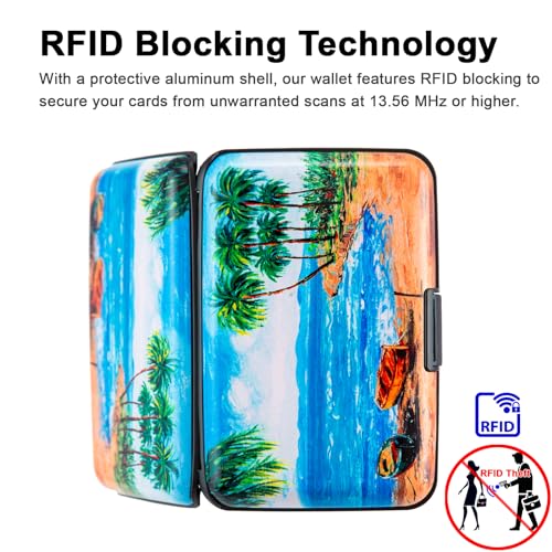 Image of Credit Card Holder Small RFID Blocking Wallet Business Metal Slim Mini Aluminum Hard Case for Women Men, Paradise Tropical Island Beach, small, Minimalist, Compact, American