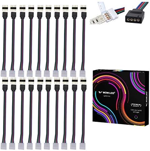WOWLED 20pcs RGB Strip Light Connector Cable, 10mm 4 Pin PCB LED Strip Jumper Connector for 5050 3528 LED Strips Lamp