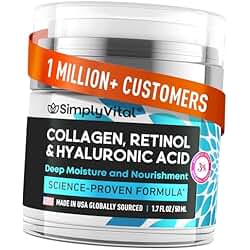 SimplyVital Collagen, Retinol & Hyaluronic Acid Cream - Anti-Aging Face Moisturizer for Face, Firming Skin Care Neck & Décolleté - Made in USA, Daily Moisturizer Face Cream Day & Night - 1.7 fl.oz.