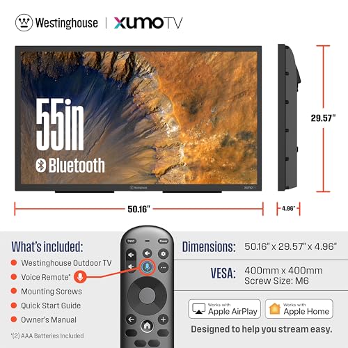 Image of Westinghouse 55 Inch Smart Outdoor TV, 4K UHD 700 nits High-Brightness Temperature Resistant IP55 Waterproof, Anti-Glare Display, Partial Sun, XUMO Smart TV PS Series, Weatherproof, Bluetooth, WiFi