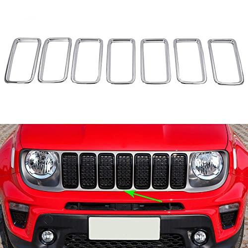Image of Front Grill Inserts for Jeep Renegade 2019-2023 ABS Chrome Silver | Front Grille Frame,Tape Install No Drill /Cut,Scratch-Resistant, Dustproof, Stylish & Easy Clean