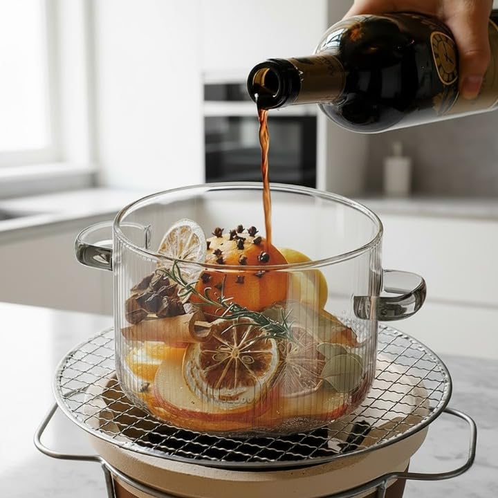 Fluted Glass Cooking Pot 2.6 LTR. Heat Resistant Flame Safe Cookware Stovetop for Pasta Noodle Clear Uncoated Induction Plate Direct Set stovetop... - Image 5