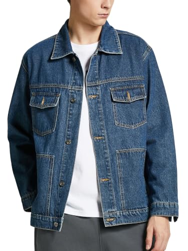 Image of Denim Jacket Men Vintage Autumn and Winter Tops Mens Denim Trucker Jacket