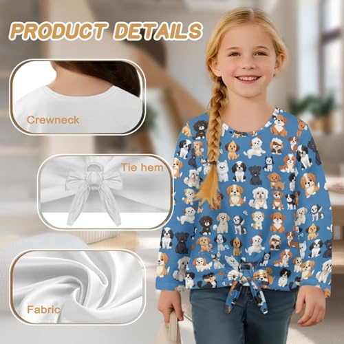 Animal Shirt for Girls 5-12 Years Long Sleeve Tie Shirts Casual Crewneck Pullover Tops2