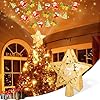 Star christmas tree topper lighted with built in rotating led projector glitter gold starburst ornament hollow pentagram treetop projection light for christmas decoration new year party decor  urban country home decor