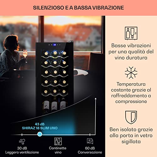 KLARSTEIN Cantinetta Vino Design, Cantinetta Vino Refrigerata a Zona Singola per Vino Rosso, Bianco e Birra, Controlli Touch, Frigo Vino Cantinetta per Esterno/Interno, 5-18°C, 50L, 18 Bottiglie - immagine 5