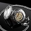 Tiong Black Transparent Cover Design Mechanical Pocket Watch, Men's FOB Chain Roman Digital Steampunk Mechanical Pocket Watches for Men-Black #5