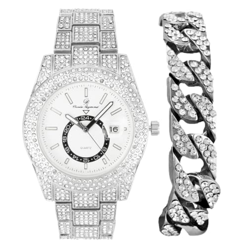 CHARLES RAYMOND Minimalist Designer Iced Out Watch with Date Window on dial A Hip Hop Clone Conspiracy Timepiece to Become a King of Bling - ST10328A, ST10328A SLV-White-CB, Hip Hop Iced out (B0C3CQPFWF) Amazon Price History, Amazon Price Tracker