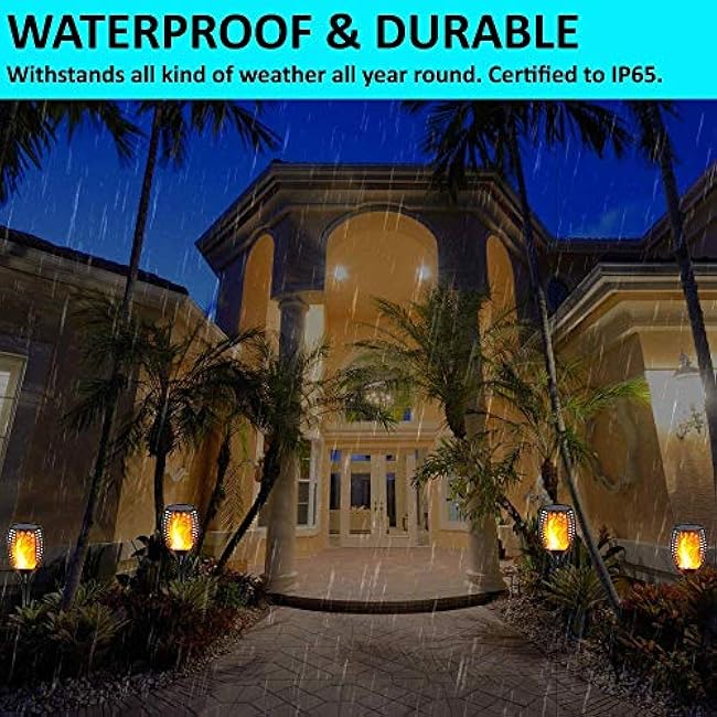 Gold Armour Solar Lights Outdoor - Flickering Flames Torch Lights Solar Light 42.9in Tall, Waterproof Dancing Flame Lighting 96 LED Dusk to Dawn Flickering Tiki Torches Outdoor Garden (4Pack)