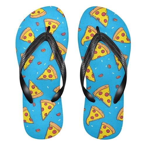ALAZA Pizza Slices Bule Flip Flops for Women Fashion Beach Slippers Comfort Mens Flip Flops Non-Slip Rubber Shower Slippers Sandal for Hotel Travel Sport,XS