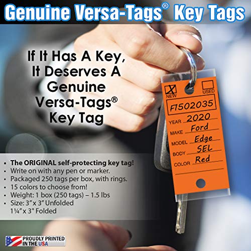 Image of Versa-Tags 250 Per Box, Self-Protecting Paper Key Tags with Chrome-Plated Split Rings Perfect for Car Truck Or RV Dealers Orange