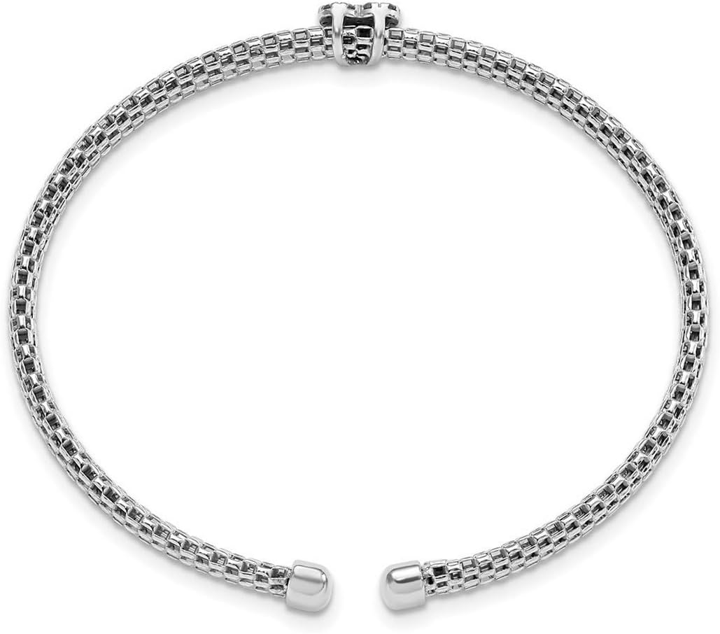 JewelryWeb 4.9mm 925 Sterling Silver Rhodium Plated Polished Cubic Zirconia Love Heart Mesh Cuff Stackable Bangle Bracelet Cuff Bracelet for Women - Image 3