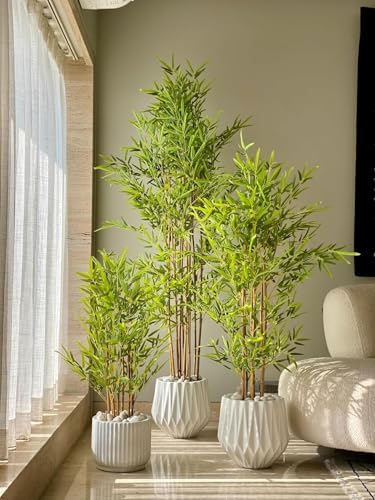 Image of Artificial Bamboo Plant with Pot, 90 cm (3 Ft) Tall, Realistic Faux Bamboo Tree for Home Decor, Indoor Decorative Plant for Living Room, Office, Bedroom & Reception