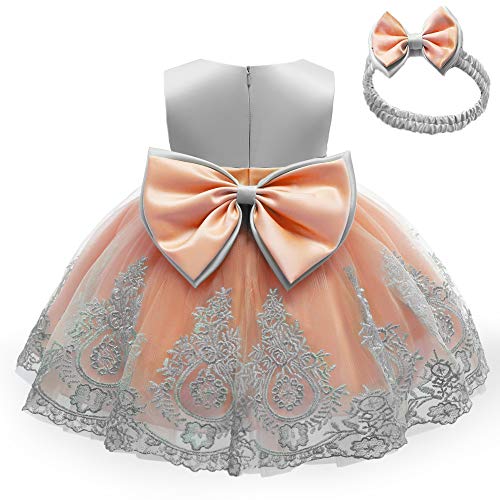 Image of CMMCHAAH 0-6T Baby Girls Pageant Lace Embroidery Dresses Toddler Party Bowknot Tutu Gown Dress with Headwear