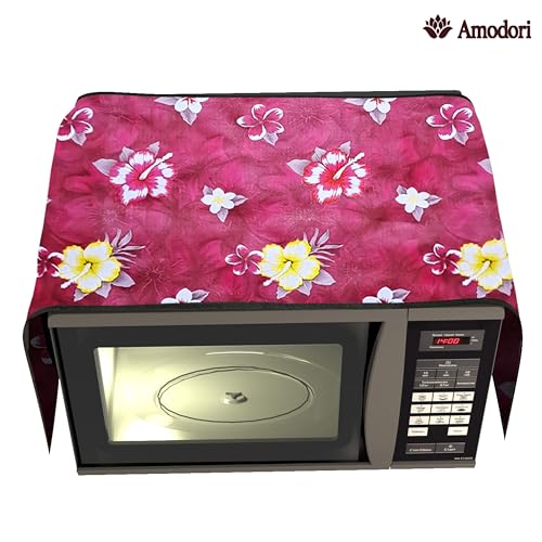 Image of Microwave Oven Top Cover 35x100 cm | Wipe Clean Fabric | 4 Utility Pockets (Floral-22)