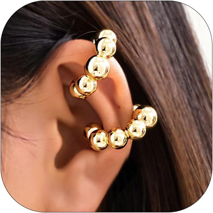 Gold Ear Cuff Earrings for Women Non Piercing 14K Gold Plated/Silver Cuff Clip On Cartilage Hoop Shining Cubic Zirconia Twisted Chain Ear Clip On Earring for Women Chunky Ear Cuffs Earrings