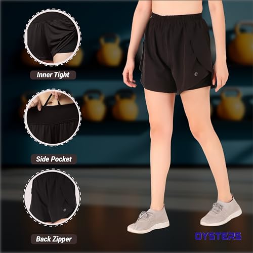 Image of Oysters Women's 2 in 1 Running Skirt Shorts Quick Dry Gym Athletic Workout Shorts for Women