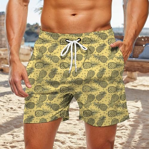 Pineapple Swim Trunks Men | Pineapple Printed Hawaiian Surf Shorts,Drawstring Quick Dry Swimwear Bathing Suit Daily2