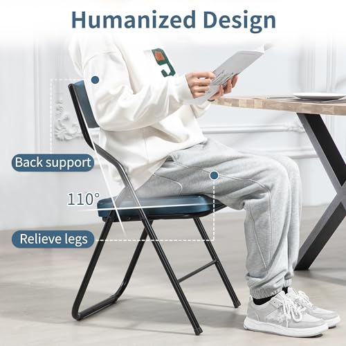 HOMEFUN Padded Folding Chairs 4 Pack - Foldable Dining Chair with Cushion, Portable and Assembled Extra Seat for Guests Kitchen Office Wedding Party Bule - Image 6