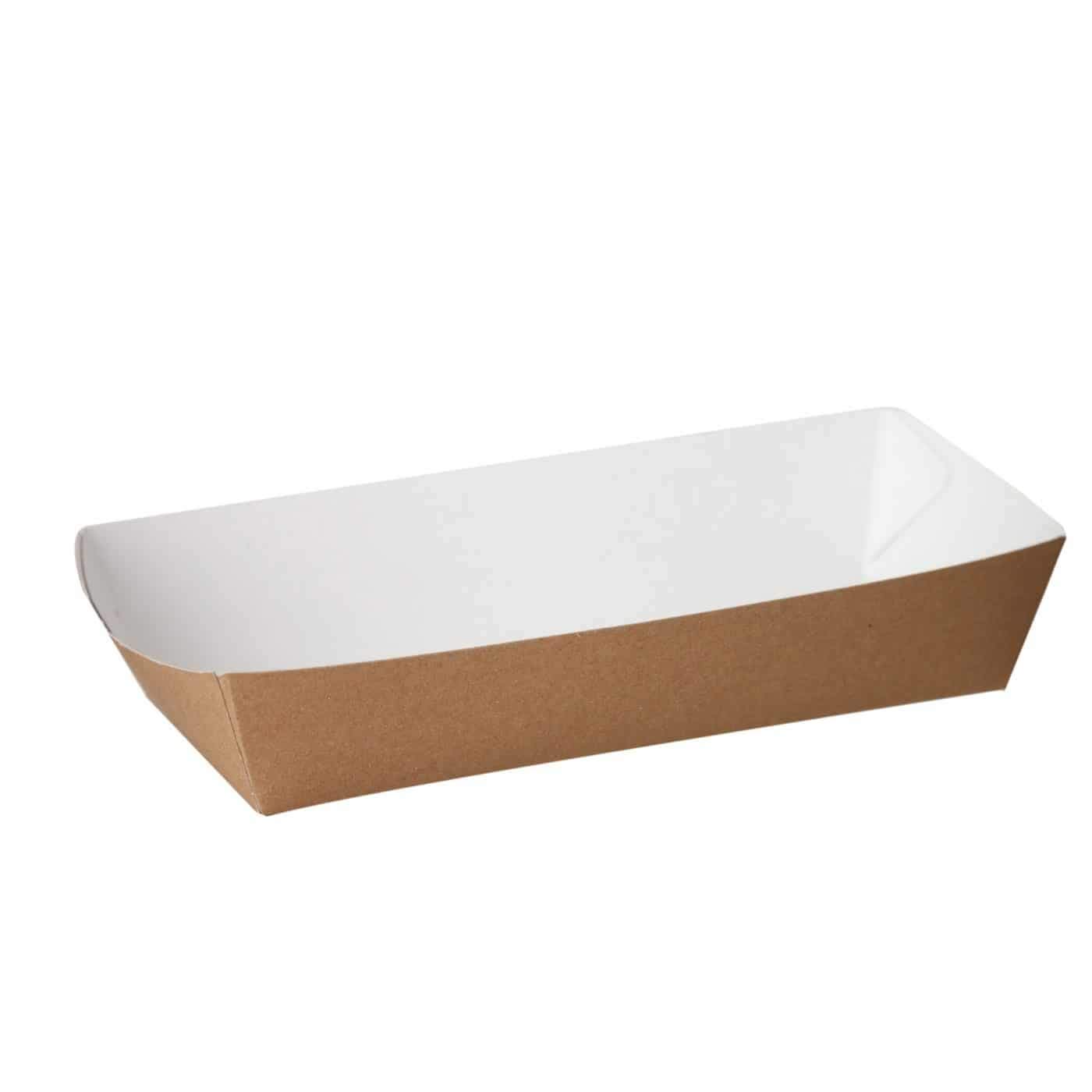 Streetfood Packaging [50 pcs] 1300ml 46oz Large (119 x 244 x45mm) Brown Boats with Organic Coating, Small to Large Paper Food Trays, Cardboard Bowls, Burger Tray, Sandwich Tableware