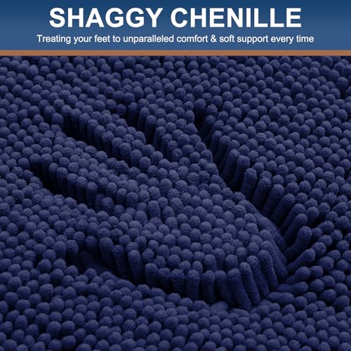 Smiry Luxury Chenille Bathroom Rugs 71x47, Extra Soft and Absorbent Shaggy Bath Mat, Machine Washable, Non-Slip Plush Carpet Runner for Tub, Shower, and Floor, Home Decor Accessories, Navy Blue