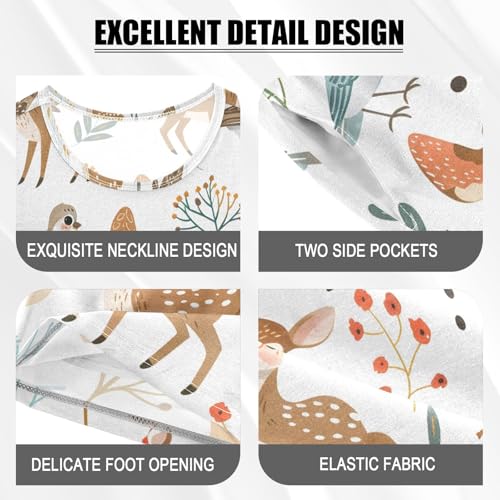 ALAZA Deer Bird Leaves Watercolor Pajamas Short Sleeve 2 Piece Sleepwear Top and Bottom Pajama Set Unisex4