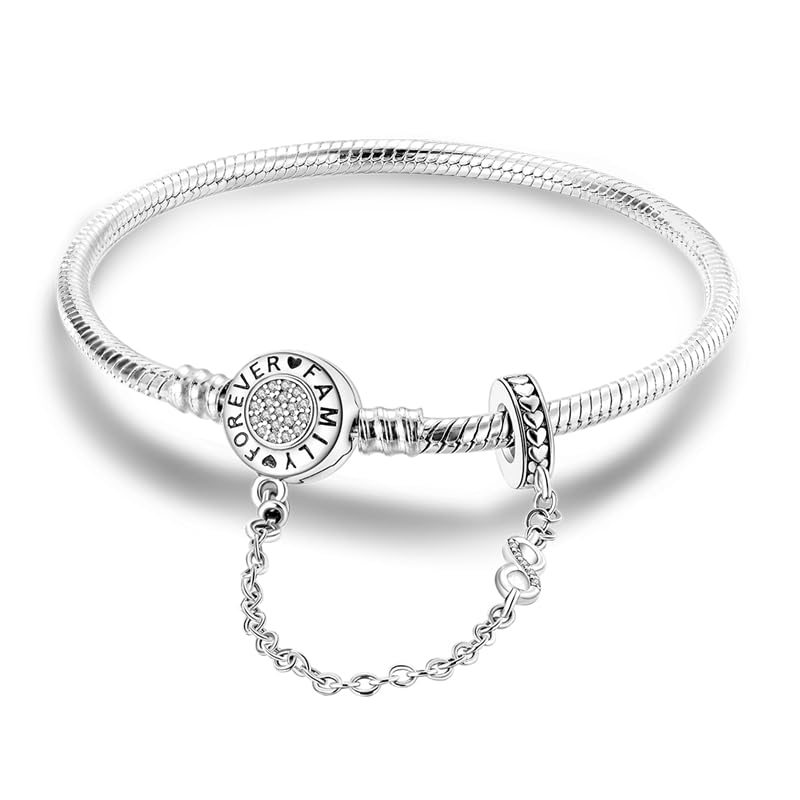 KUNSIR 925 Sterling Silver Snake Chain Bracelet with Safety Chain Charm Bracelets for Women Teen