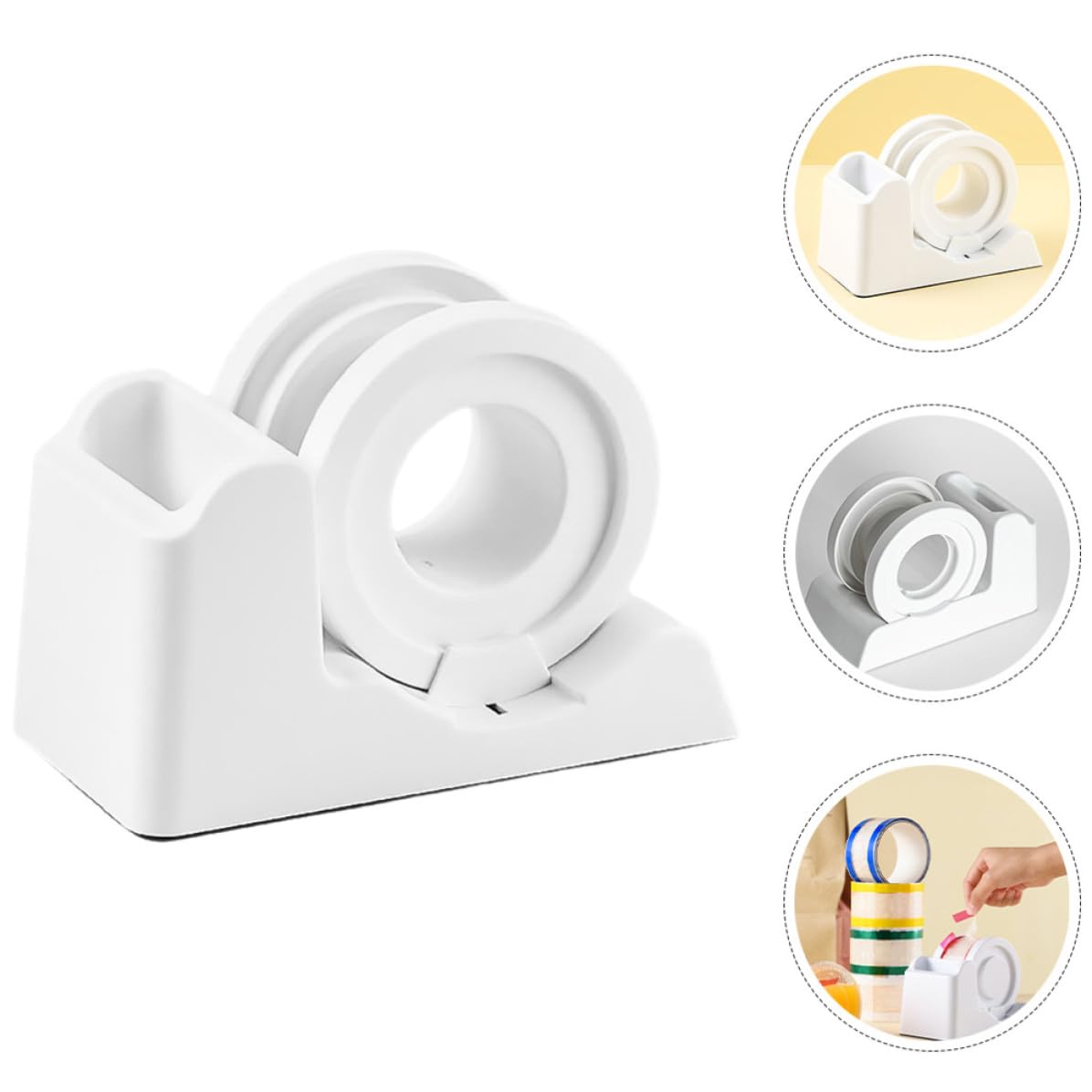 Dispenser da Scrivania in Plastica per Nastro Adesivo Bianco | Design Semplice e Moderno, Uso Pratico e Comodo, Formato da Tavolo per Ufficio