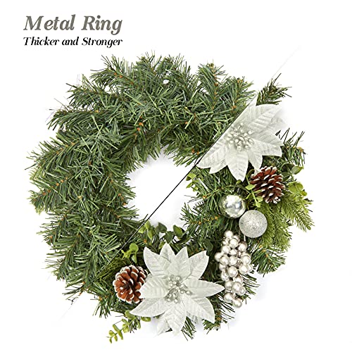 16 Inch Christmas Wreath, Front Door Outdoor Wreath with Flower Ball Ornament Pinecone Berry for Door Wall Window Fireplace Home Holiday Decoration-Silver