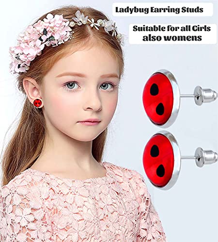 Red Ladybird Earring Studs Black Spots Silver Bug Earrings for Halloween Christmas Birthday Cosplay3