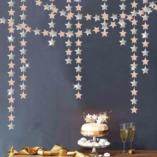 Image of Champagne Glitter-Silver Party-Decorations Birthday Garland - 62ft Twinkle Little Star Hanging Streamers Banner,Boho Wedding Bridal Baby Shower Disco Christmas Bachelorette Engagement Decor Hugtmr