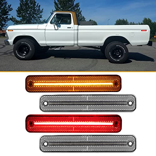 Aexploer LED Side Marker Lights Compatible with F100/150/250/350 1973-1979,for Econoline E100/150/250 1975-1991,for Bronco 1978-1979,Side Markers Lamps Lights Assembly(Clear Lens)