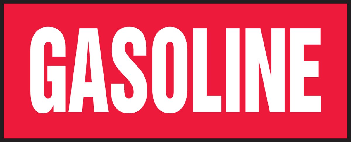 Accuform Signs LCHL517 Safety Label, Legend "Gasoline", 2" Length x 5" Width x 0.006" Thickness, Adhesive Dura-Vinyl, White on Red