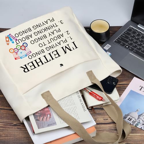PLITI Bingo Tote Bag Bingo Lover Gift Bingo Player Gift Bingo Gambler Shoulder Bag Funny I'm Either Playing Bingo Quote Gift (I'm Either TBU) - Image 3