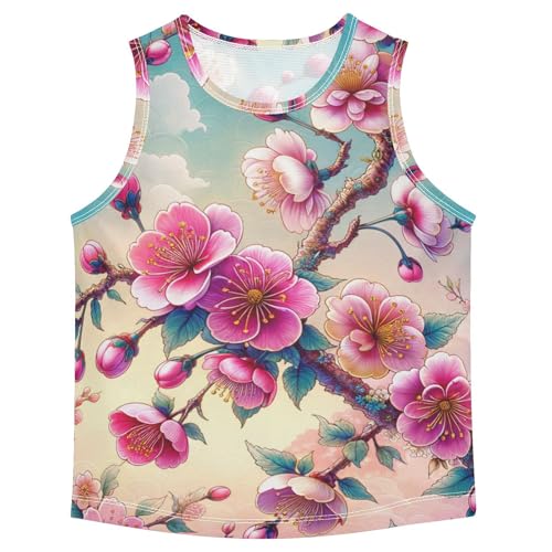 susiyo Spring Pink Flowers Branch Boys Sleeveless Tank Top Girls Athletic T Shirt