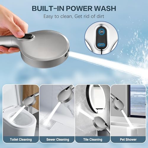Image of BRIGHT SHOWERS Filtered Shower Head with Handheld, High Pressure 9 Spray Mode Showerhead with Long Hose and Bracket, Water Softener Filters Beads for Hard Water - Removes Chlorine, Brushed Nickel