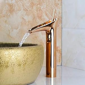 Marcoware Waterfall Antique Single Lever Basin Mixer Tap with Provision for Hot and Cold Water, Rose Gold, Polished Finish