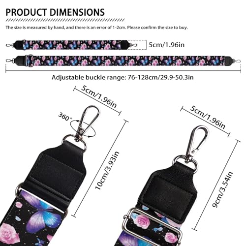 Image of TODIYADDU Butterfly Pink Flower Bag Straps Shoulder Strap Replacement Adjustable Straps Purse Extender Shoulder Strap Bag Strap Crossbody for Women Students Suitable for Handbag Computer Bag