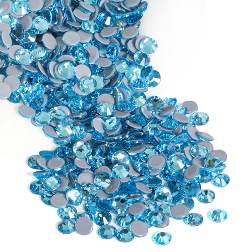 Beadsland Hotfix Pedrería, 1440pcs Flatback Crystal Rhinestones para manualidades Ropa DIY Decoración, Aguamarina, SS16, 3.8-4.0mm