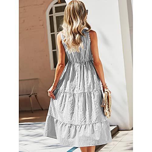 BROVAVE Womens 2025 Summer Sleeveless Shirt Dress Collar Striped V Neck Casual Midi Dresses3