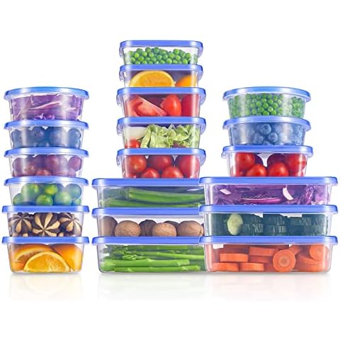 D.Perlla Food Containers, 20 Pieces (20 Containers and 20 Lids) Plastic BPA Free Food Storage Containers with Lids, Airtight, Leak Proof, Microwave and Freezer Safe Food Containers, Transparent Cover